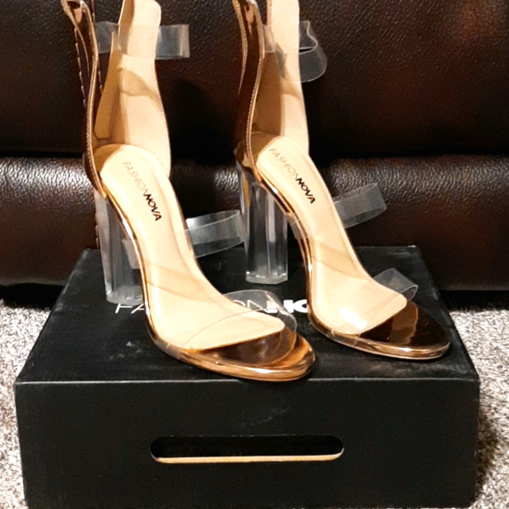 Clear strappy chunky heels